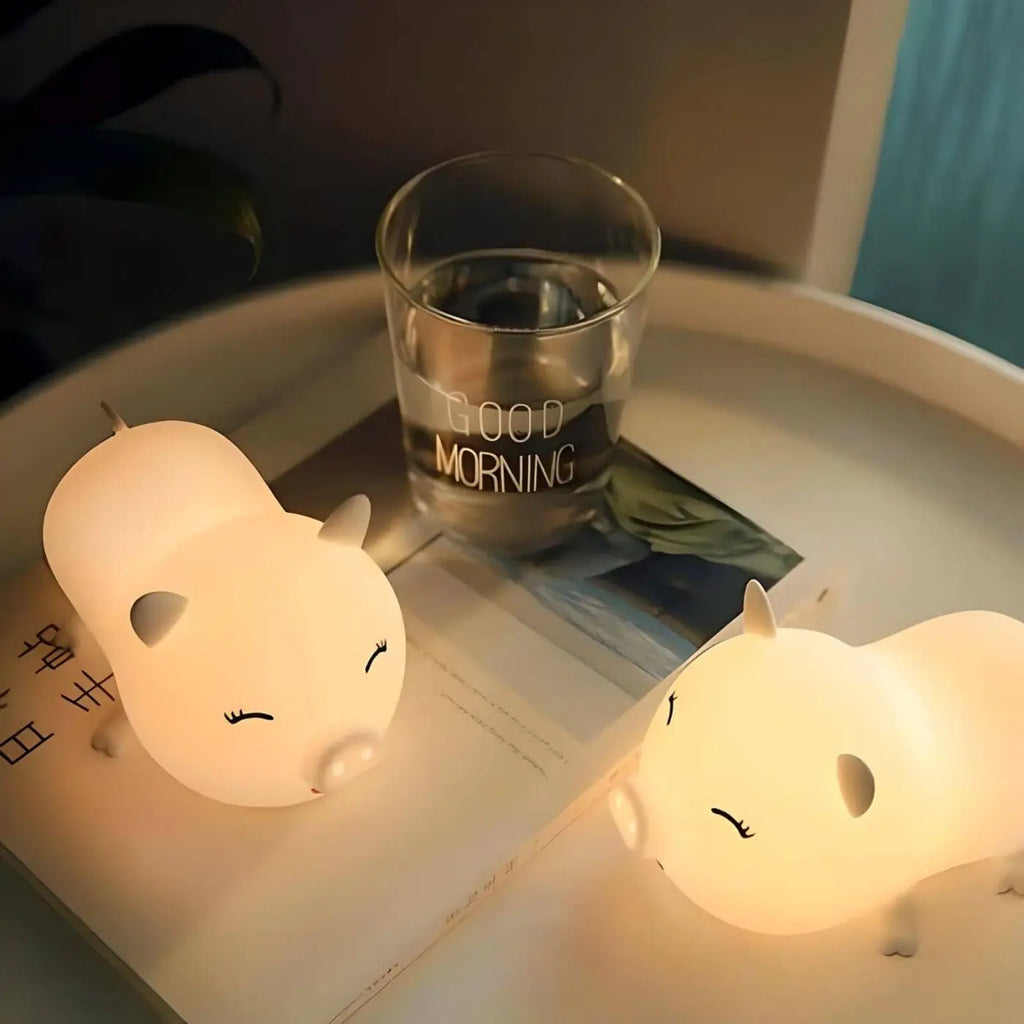 Veilleuse petit cochon tout rond, en silicone souple