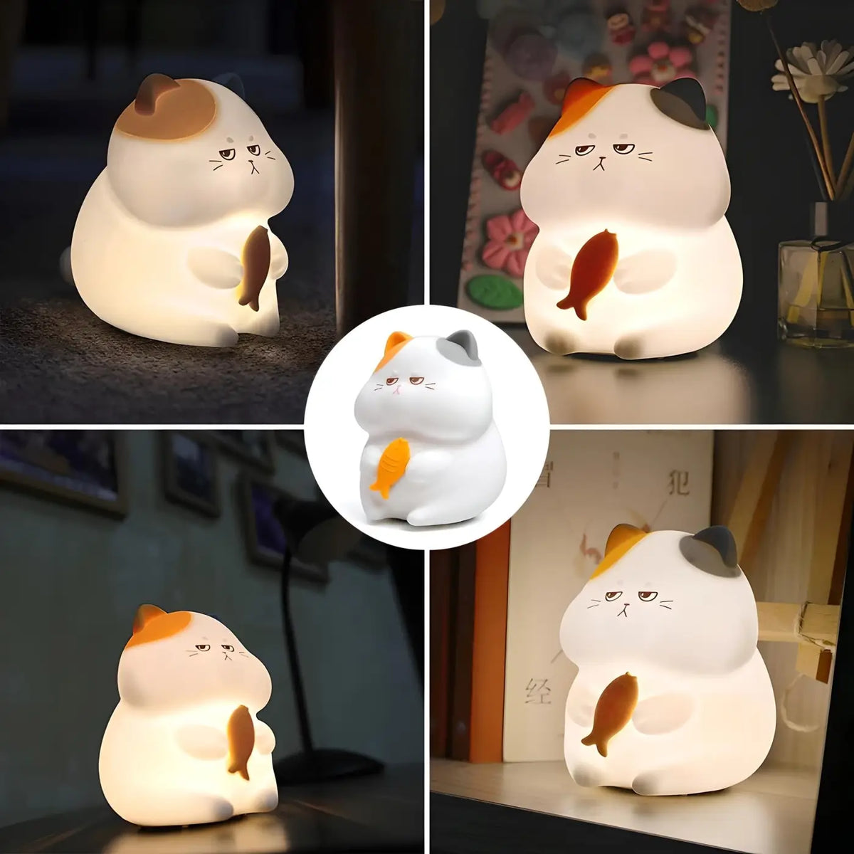 Veilleuse petit chat au format compact pour table de chevet