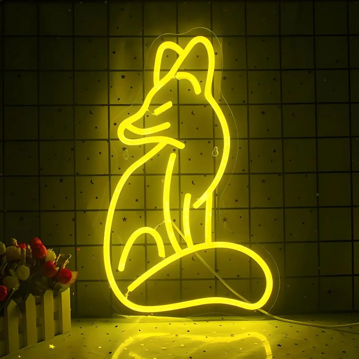 Veilleuse renard au tracé lumineux, lumière chaude
