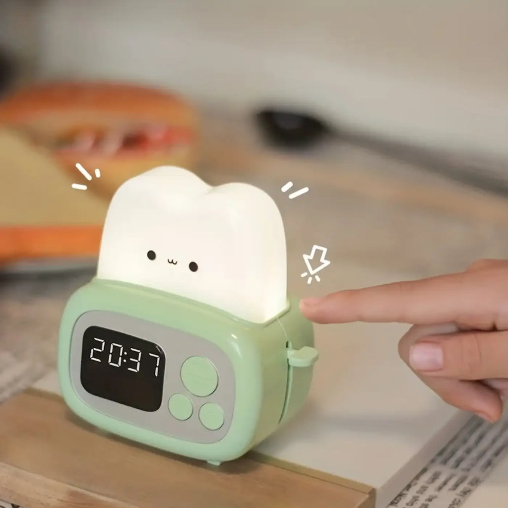 Veilleuse kawaii avec fonction réveil, vert, rose ou jaune