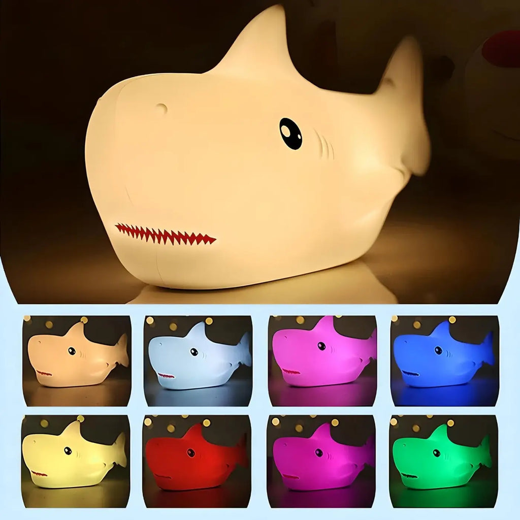 Veilleuse petit requin en silicone, couleurs, rechargeable USB